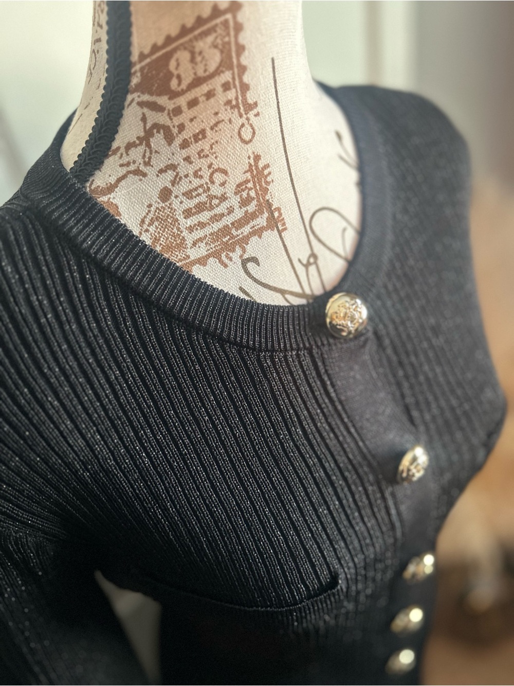 Mable Black Ribbed Button-Front Knit Dress - Picture 2 of 10